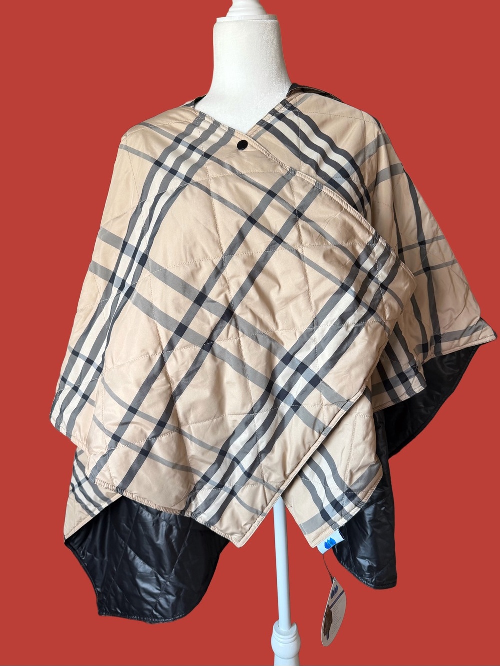 Rainraps Shiny Black & Plaid PUFFERRAP - Women's Rain Poncho